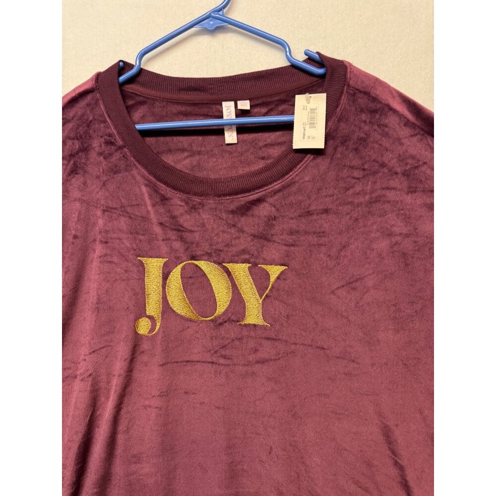 Joyspun Womens Velour Pullover Sweatshirt Burgundy Gold Joy Embroidery 2X/3X - Picture 2 of 12